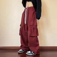 COD DSGERTRYTYIIO American Retro High Street University Style Wide-Leg plus Size Pants Red Loose-Fitting Overalls Mens and Womens Straight Casual Trousers