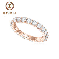 GEMS BALLET 925เงินสเตอร์ลิง Moissanite แหวน3.4 CT รอบ Moissanite งานแต่งงาน Band Scallop Pave ชุด Moissanite Eternity แหวน