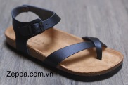 ZEPPA chính hãng - Da bò thật 100% - Sandal xỏ ngón chéo màu đen MS SD1