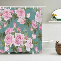 Waterproof shower curtain European flower 3d natural scenery shower curtain printing decoration waterable shower curtain