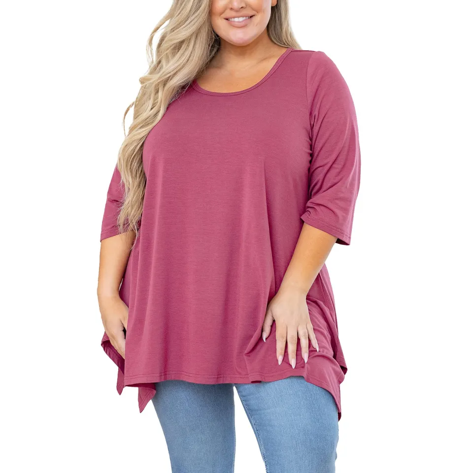 Shirt Formal Korean 2023 Plus Size Tunic Top For Women 3/4 Sleeve Blouse  Purple Gray 3X Clothes Swing Top Crewneck Maternity Loose Fitting Clothing Shirt  Plus Size Tops