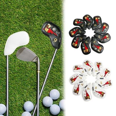 ✗♦☢ 9pcs Golf Head Cover Funny Dog Pattern PU Leather Golf Iron Head Covers Golf Club Iron Headcovers Protector For Most Brand