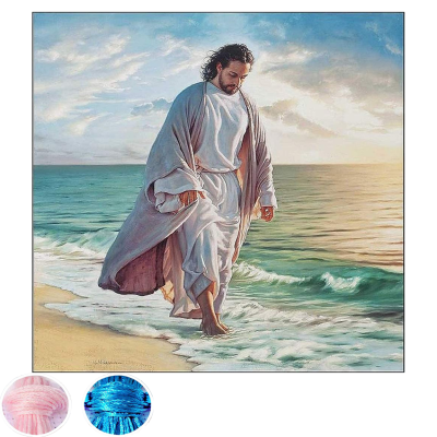 สติกเกอร์ติดผนังแบบงานปักครอสติชปักเต็มรูปแบบ "Jesus ติดทะเล" งานปักครอสติชงานปักครอสติชการพิมพ์ที่มีความเที่ยงตรงตกแต่งบ้าน