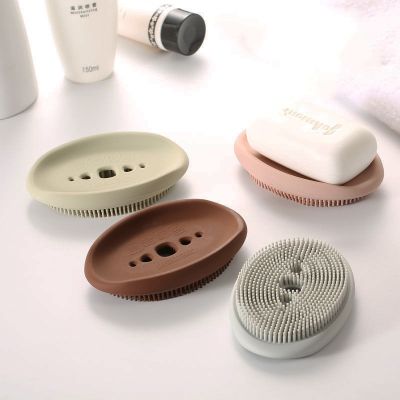 Multifunctional Silicone Soap Dish Kitchen Bathroom Toilet Drain Soap Box with Brush Creative Home Storage Clean Tools