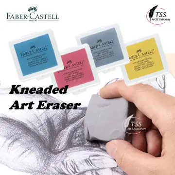 Faber-Castell Colored Kneaded Art Eraser Soft Durable Sketch Putty Rubber, Kneadable Rubber Eraser with Plastic Case in 3 Colors - Red, Yellow, Blue