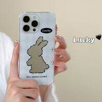 เคสโทรศัพท์กระจกกระต่ายลายการ์ตูนรูปสี่เหลี่ยมขนมเปียกปูนสำหรับ IPhone 14 13 12 11 Pro Max X XS MAX ฝาหลังแบบนิ่ม