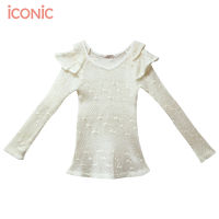 iCONiC WHITE KNIT SWEATER #5199 เสื้อไหมพรม ลายดอก สีขาวครีม แขนขาว เสื้อผญ เสื้อแฟชั่น เสื้อแขนยาว เสื้อกันหนาว เสื้อตาข่าย เสื้อไฮโซ