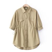 【มีไซส์ใหญ่】Plus Size Womens OL Blouse Short Sleeve Turn Down Collar Solid Color A-line Tops Large Size Officewear Elegant Blusas