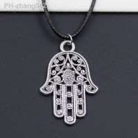 New Durable Black Faux Leather Cord Choker Hamsa Palm Fatima Hand Charm DIY Necklace Boho Tibetan Pendant Dropshipping