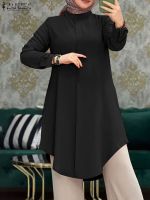 ZANZEA Autumn Elegant Muslim Blouse Women Long Sleeve O-Neck Solid Color Tops Vintage Fashion Loose Shirt Baggy Islamic Clothing