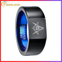 BONLAVIE Mens Vintage Masonic Ring Tungsten Carbide Black Square Freemason Symbol High Polished Wedding Band Size 7-12