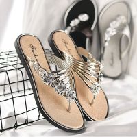 Women Flip Flops Fashion Summer Slippers Peep Toe Silver Anti Skid Beach Sandals Lady Casual Golden Crystal Summer Home Sandals