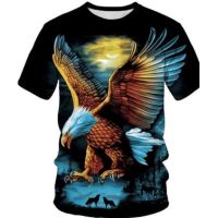 Baju Lelaki 3D Soaring Eagle Print T Shirt O Neck Lengan Pendek Haiwan Lucu Cetak Streetwear 2021 Musim Panas Kasual Longgar Laki-laki Tees Tops