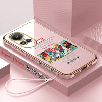 GGK เคสลายการ์ตูนฟรีสายคล้องสำหรับ OPPO Reno10 Pro 5G,เคสลายขอบสี่เหลี่ยมซูเปอร์ฮีโร่อเวนเจอร์เคสโทรศัพท์สไปเดอร์แมนกัปตันอเมริกาไอรอนแมนท๊อร์ชุบหรูหราเคสโทรศัพท์นิ่ม