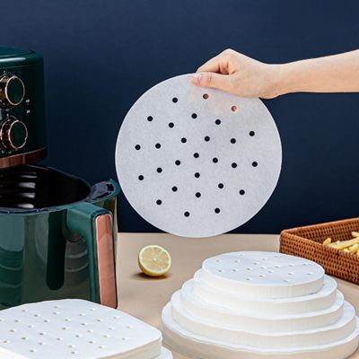 100Pc/Bag Air Fryer Steamer Liners Premium Perforated Wood Pulp Papers Non-Stick Steaming Basket Mat Baking Utensils For Home