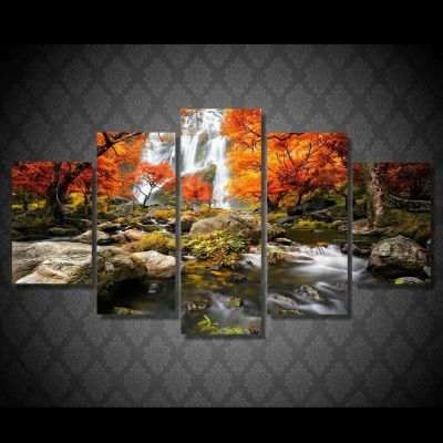 5ชิ้นธรรมชาติน้ำตกป่าภูมิทัศน์ผ้าใบผนังศิลปะรูปภาพภาพวาดโปสเตอร์ HD พิมพ์ตกแต่งบ้าน5แผง