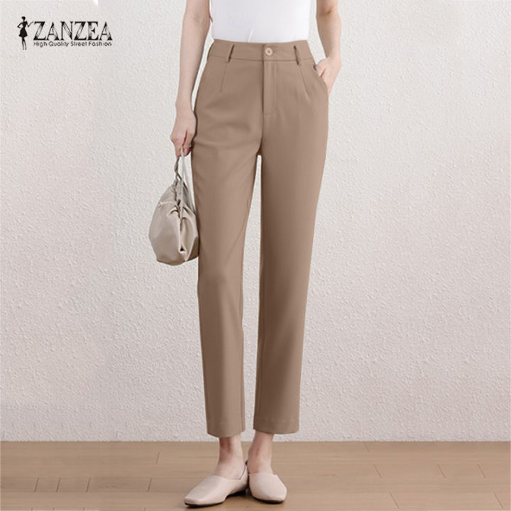 MOMONACO ZANZEA Korean Style Womens Formal Plain Chino Trousers High ...