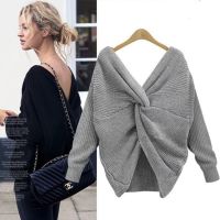 6 Colors V Neck Beauty Back Sweater Women 2020 Autumn Winter Knitted Sweater Pullover Womens Jumper Pull Femme Loose Sweater