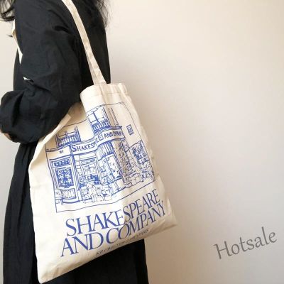 【hot sale】▼ C16 Women Canvas Shoulder Bag Shakespeare Print Large Capacity Shopping Cotton Cloth Grocery Tote Books Bag