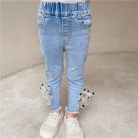 Spring Summer Fall Fashion Girls Jeans Kids Denim Trousers Children Elastic Waist Bottoms Girl Slim Pants Clothing1-7years