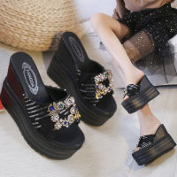 Crystal Platform Slippers Women Summer Platform Wedge Slippers Women Sandals High Heels Slippers Beach Slides Women Designer11cm