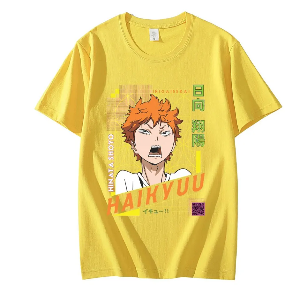 Anime haikyuu hinata shoyo impressão t-shirts karasuno voleibol clube t  masculino 100% algodão oversized