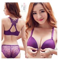 【Ready Stock】 ☬☜✉ C15 Ladies Butterflies Lace Bra Briefs Set Push Up Girl Front Closure Bow Bra Women Lingerie Set