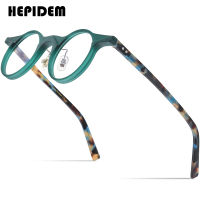 HEPIDEM Acetate กรอบแว่นตาผู้ชาย Retro แว่นตาทรงกลมสไตล์วินเทจผู้หญิงแว่นสายตาสั้นแว่นสายตาตามใบสั่งแพทย์แว่นตา9211