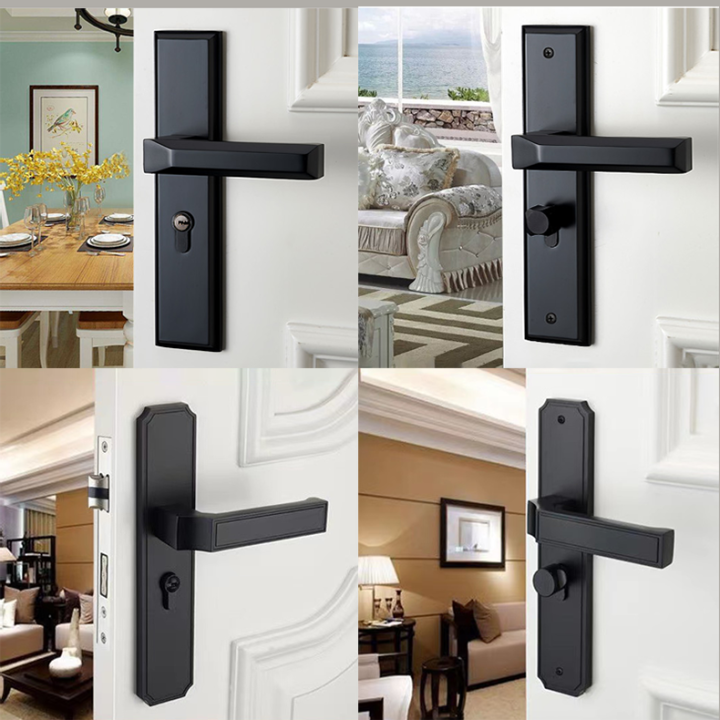 Black Aluminium Alloy Mute Door Locked Interior Door Handle Locks Set Lock Doorknob Bedroom Door