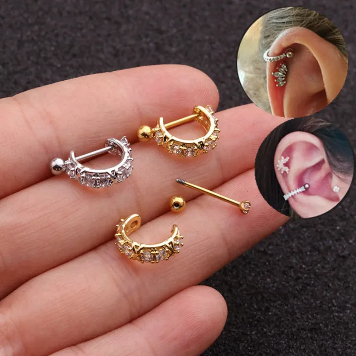 1x Stainless Steel Barbell With Cz Hoop Cartilage Helix Ear Piercing Earrins