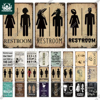 Putuo Decor Restroom Sign Vintage Bathroom Plaque Metal Tin Sign Wall Decor for Toilet Bathroom Restroom Decoration Accessories