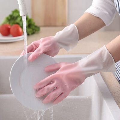 2/1Pairs Silicone Cleaning Gloves Waterproof Dishwashing Scrubber Dish Washing Sponge Rubber Latex Gloves Kitchen Cleaning Tools Safety Gloves