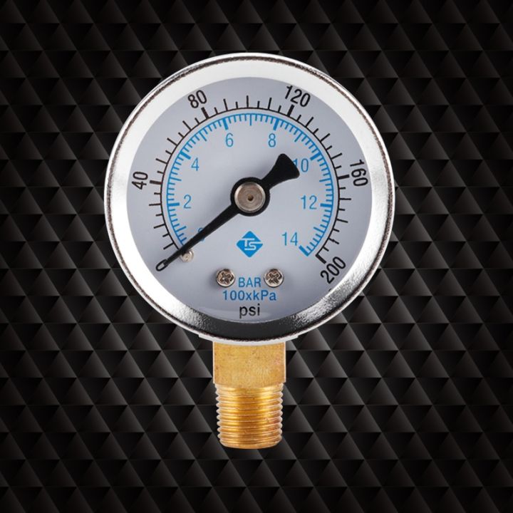 เครื่องวัดความดันขนาดกะทัดรัด0-200psi-0-14bar-เครื่องวัดความดันน้ำ-dial-meter-1-8-npt-สำหรับ-bar-psi-การวัดสแตนเลส