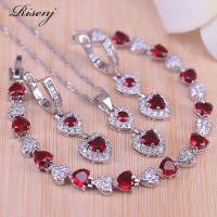 Risenj Fast Ship Top Quality Silver Color Wedding Party Jewelry Sets Many Color CZ Pendant Necklace Earrings Bracelets