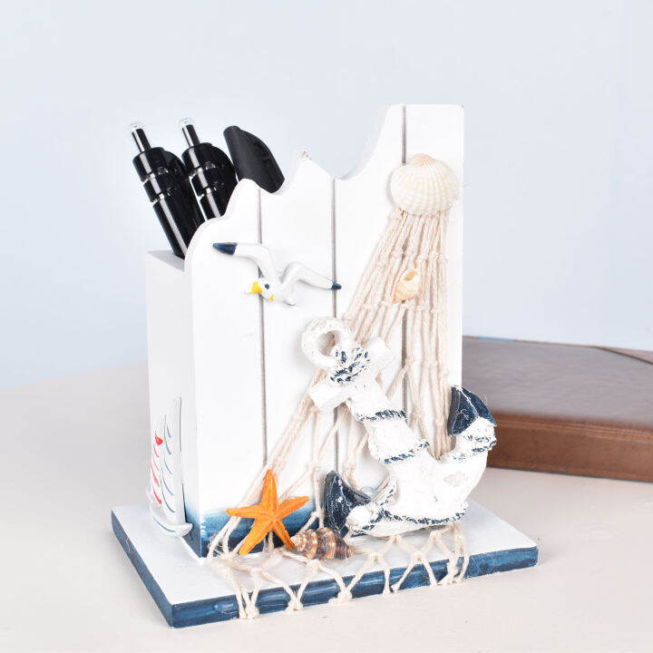 mediterranean-seabird-sailing-pen-holder-home-decoration-ornaments-solid-wood-handmade-storage-pen-holder-pencil-holder