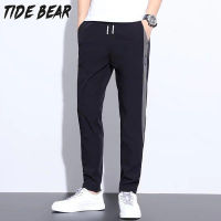 TIDE BEARกางเกงสแล็คผ้าไหมน้ำแข็งทรงหลวมบาง MODE Korea M-5XL กางเกงกีฬาสำหรับผู้ชายฤดูร้อนกางเกงลำลอง