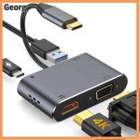 GEORG For Macbook pro Notebook Samsung S20 S10 Switch 4in1 USB 3.0 PD 87W Type-C เป็น HDMI VGA ตัวแปลงวิดีโอเสียง อะแดปเตอร์ Hub