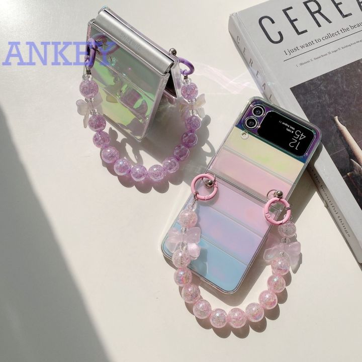 suitable-for-for-samsung-galaxy-z-flip-3-4-phone-case-zflip4-laser-gradient-zflip3-folding-protective-cover-butterfly-hanging-chain