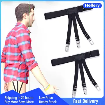 Men Shirt Stays Adjustable Elastic Shirt Garter Shirts Holder with Non-slip  Locking Clamps for Police Military, Black, Lager