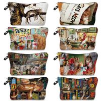 High Quality Cosmetic Bag Hot Sale Pencil Cases Oil Painting Cat Printed Makeup Bag Retro Fashion Womens Bag Portable Organizer Drawing Painting Supp