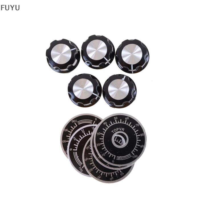 fuyu-5ชุด-black-rotary-potentiometer-knob-caps-พร้อม5pcs-count-dial-0-100-scale