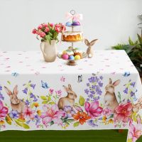 Easter Waterproof Rectangular Tablecloths Holiday Party Decoration Floral Easter Coloring Bunny Table Cloth for Dining Decor