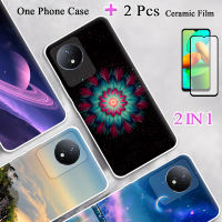 2 IN 1สำหรับเคส Y02T VIVO นิ่ม TPU เคสโทรศัพท์ทาสีซิลิโคนที่มีฟิล์มกันรอยกันกระแทกโค้ง