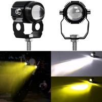 Universal Motorcycle LED Headlight Projector Dual Color A Scooter Driving For Cafe Racer Light Auxiliary Spotlight Lamp