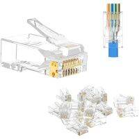 ปลั๊กคอนเนคเตอร์ CAT6 100ชิ้น RJ45ปลั๊กคอนเนคเตอร์ RJ45 CAT6ทะลุผ่านโมดูลาร์สายเคเบิลเครือข่าย8P8C อุปกรณ์เสริมพลาสติกแข็งแรง