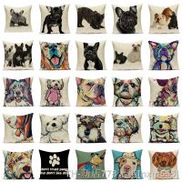 【CW】♞№❀  Colorul French Bulldog Cushion Cover Beagle Dog Throw Pillo Printe Pillowcase Car Sofa Pillows Taie Oreiller