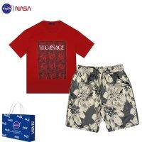 【July hot】 NASA co-branded trendy brand stamen printing casual suit mens European and style fashion all-match short-sleeved two pieces