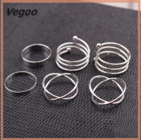 Vegoo ของขวัญคริสต์มาสใหม่ที่ไม่ซ้ำกันแหวนชุดสไตล์พังก์แหวนข้อนิ้วโลหะผสมสำหรับผู้หญิงแหวนใส่นิ้วแหวน6ชิ้น