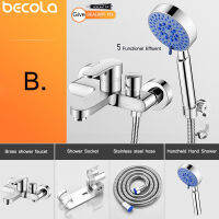 Becola ใหม่โมเดิร์นโครเมี่ยมทองเหลืองห้องอาบน้ำติดผนังห้องน้ำก๊อกน้ำที่มีมือถือมือห้องอาบน้ำฝักบัวอ่างอาบน้ำผสมชุดก๊อกน้ำฝักบัว