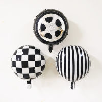 6 pcs 18 นิ้วสีดำสีขาว Racing Car ลูกโป่งฟอยล์กีฬารอบบอลลูนฮีเลียมวันเกิด Checkered Racing Theme Party Faovo-Fenpier